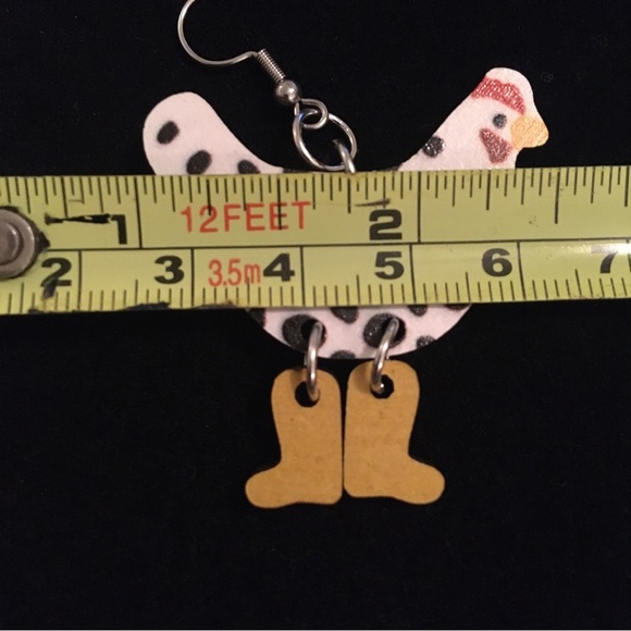 Retro Cute Hen in Boots Wooden Dangle Earrings - Picture 6 of 6